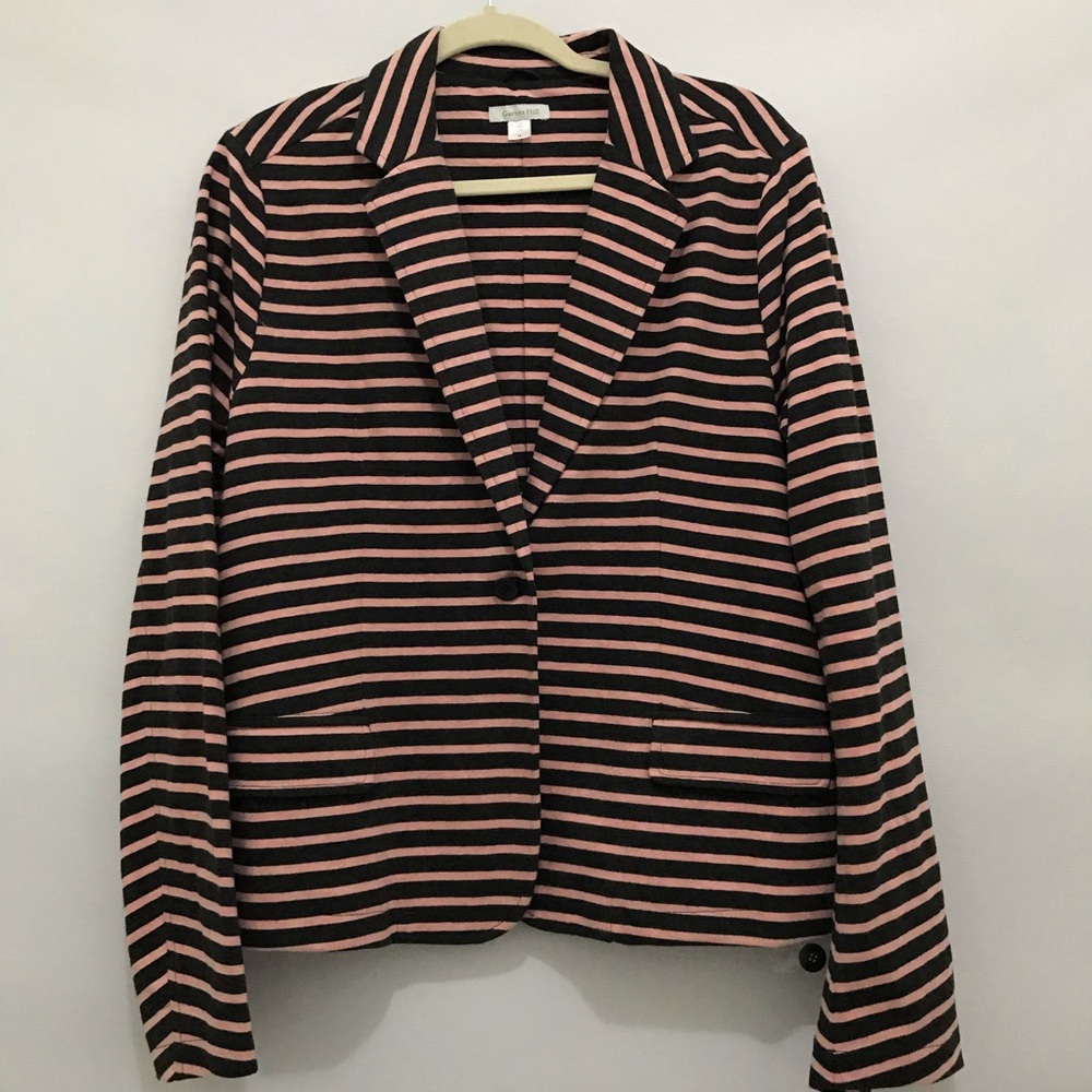 Garnet Hill Striped Gray and Pink Women's Jacket Size 18